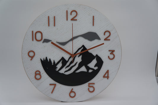 14" Mountain Themed Wood Clock