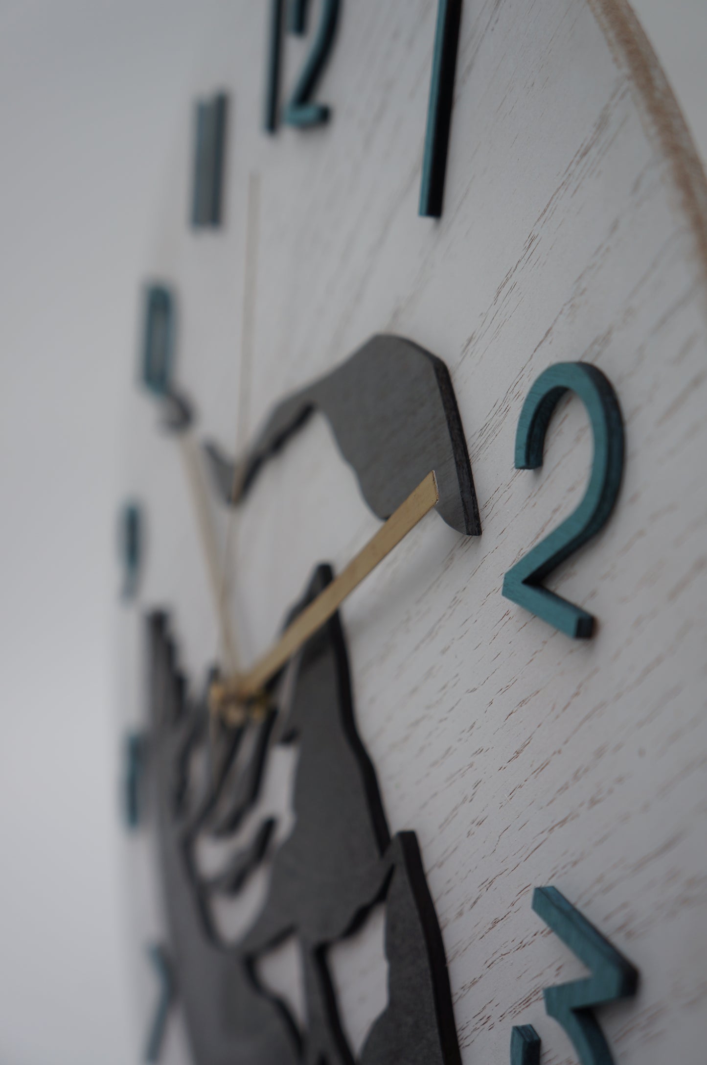 14" Mountain Themed Wood Clock, Teal and Gold