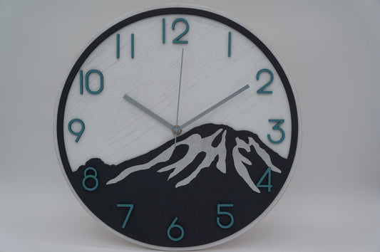 14" Mt. Rainier Wood Clock, White Vintage Teal