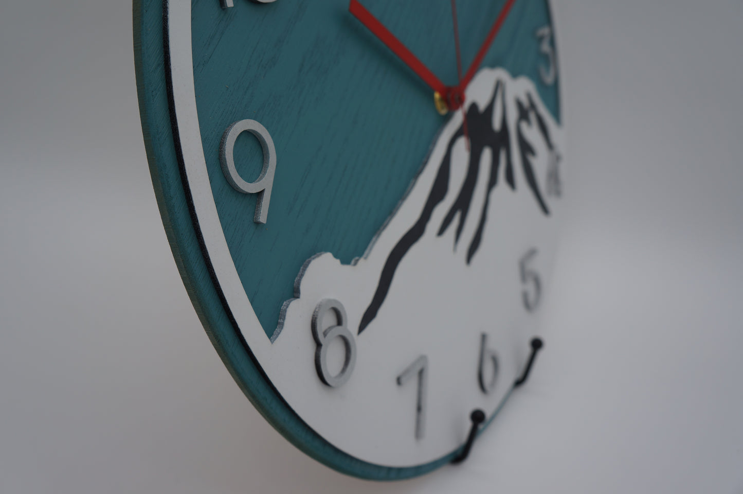 14" Mt. Rainier Wood Clock, Vintage Teal White