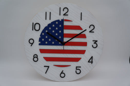 14" USA American Flag Wood Clock