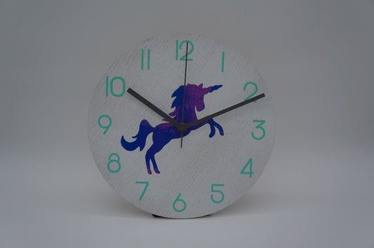 Unicorn Wood Clock with Holographic Detail