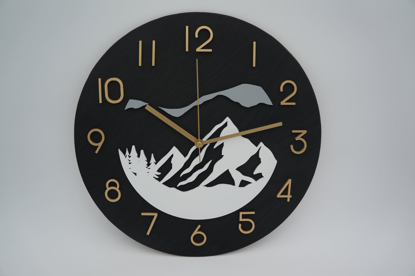 14" Mountain Themed Wood Clock Navy