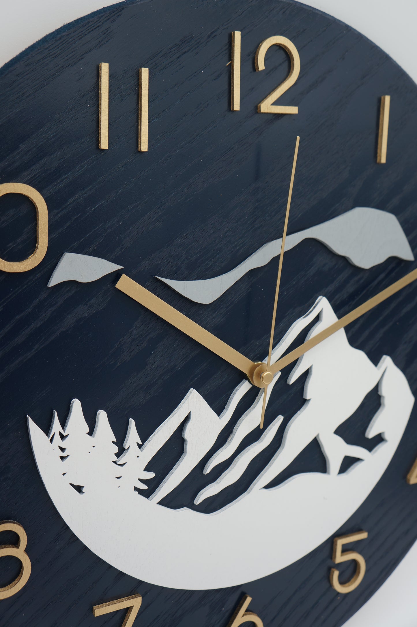 14" Mountain Themed Wood Clock Navy